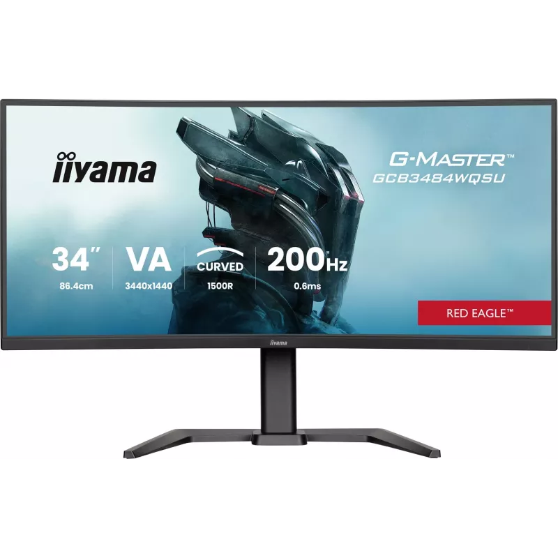iiyama G-Master GCB3484WQSU-B2 Red Eagle 86.4 cm (34 inch) 3440 x 1440 pikseli UWQHD VA Curved Gaming Monitor 200Hz 0.6ms FreeSync Premium HDMI DisplayPort USB Hub Głośniki Czarny