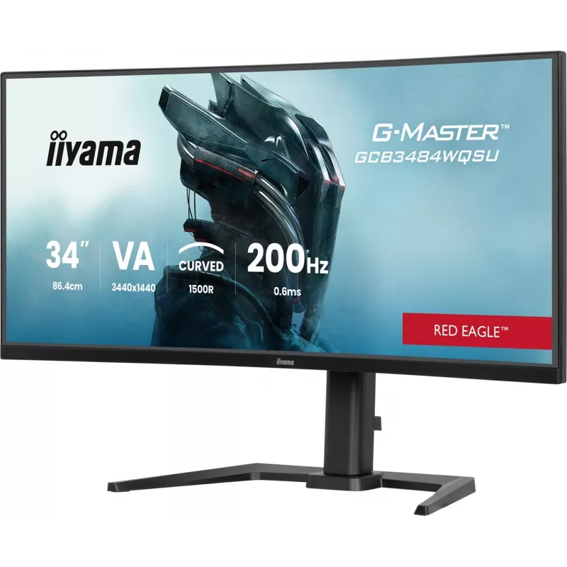iiyama G-Master GCB3484WQSU-B2 Red Eagle 86.4 cm (34 inch) 3440 x 1440 pikseli UWQHD VA Curved Gaming Monitor 200Hz 0.6ms FreeSync Premium HDMI DisplayPort USB Hub Głośniki Czarny