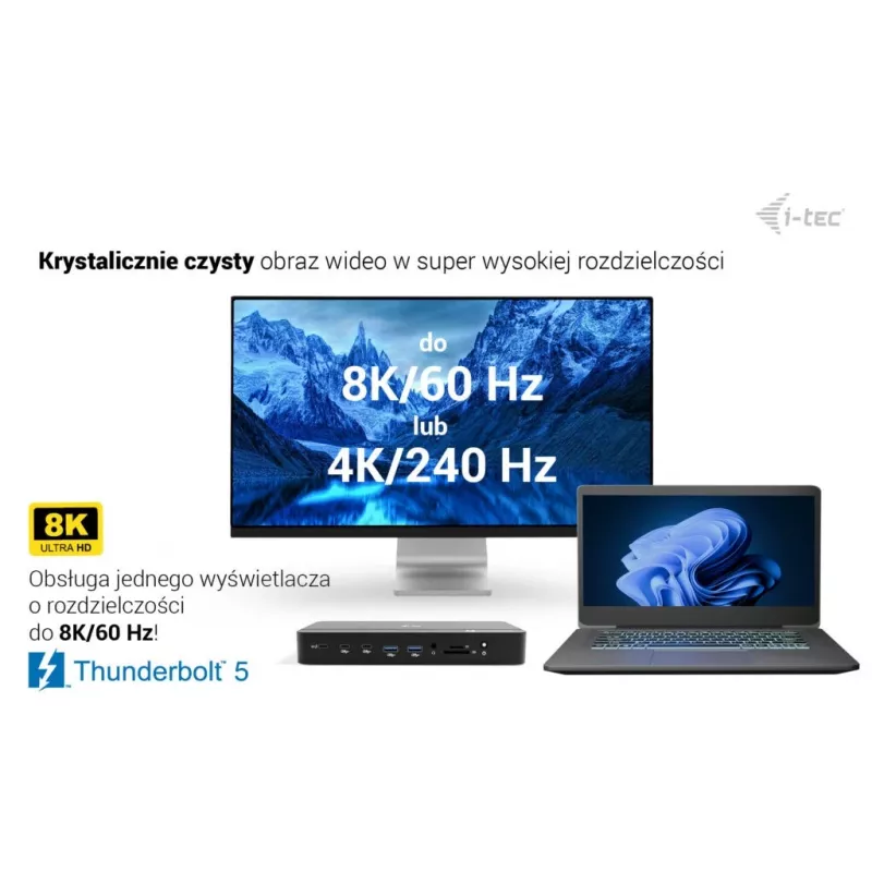 i-tec TB5 Triple Display Docking Station, 2x Thunderbolt 5, DP 2.1, 6x USB, M.2 NVMe slot, 2.5G LAN, SD/microSD, Audio, PD 140W