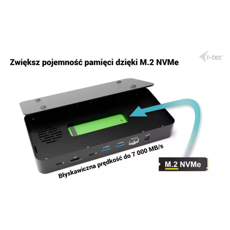 i-tec TB5 Triple Display Docking Station, 2x Thunderbolt 5, DP 2.1, 6x USB, M.2 NVMe slot, 2.5G LAN, SD/microSD, Audio, PD 140W