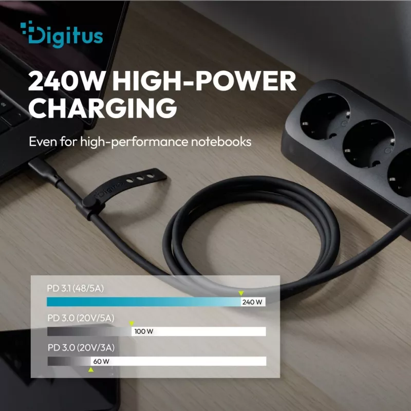 DIGITUS USB4 Version 2.0 Silicone Cable USB-C do USB-C 80Gbps 240W 16K 0.5m Czarny AK-300350-005-S