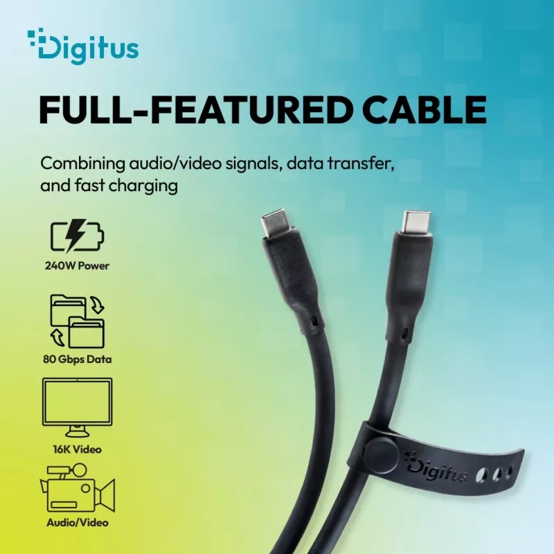 DIGITUS USB4 Version 2.0 Silicone Cable USB-C do USB-C 80Gbps 240W 16K 0.5m Czarny AK-300350-005-S