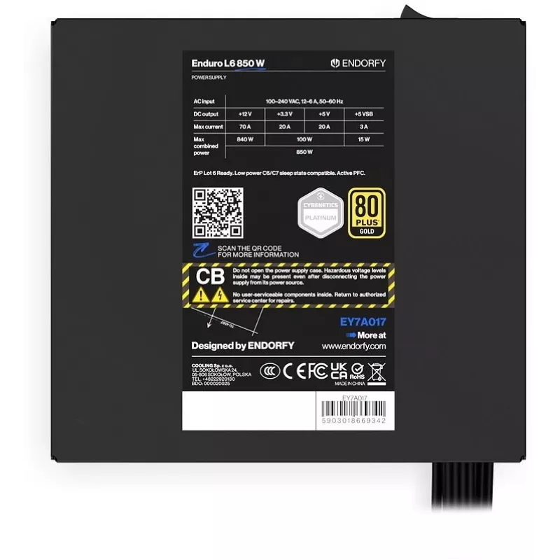 Zasilacz ENDORFY Enduro L6 850 W 20+4 pin ATX 3.1 80 PLUS Gold Czarny