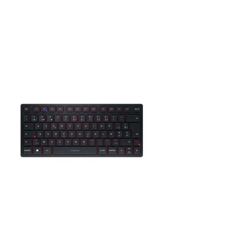 CHERRY KW 9200 MINI Bezprzewodowa kompaktowa klawiatura, ładowalna, 2.4 GHz + Bluetooth + USB-C, czarna (belgijski AZERTY) JK-9250BE-2