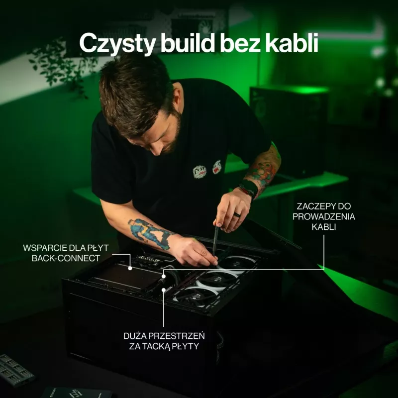 Obudowa PC ENDORFY Fishtank 6000 Flex Mid-Tower - Czarna, podwójne hartowane szkło, USB-C, E-ATX, gotowa na back-connect (bez wentylatorów)