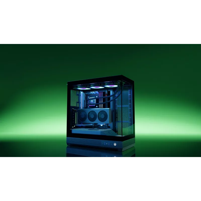 Obudowa PC ENDORFY Fishtank 6000 Flex Mid-Tower - Czarna, podwójne hartowane szkło, USB-C, E-ATX, gotowa na back-connect (bez wentylatorów)