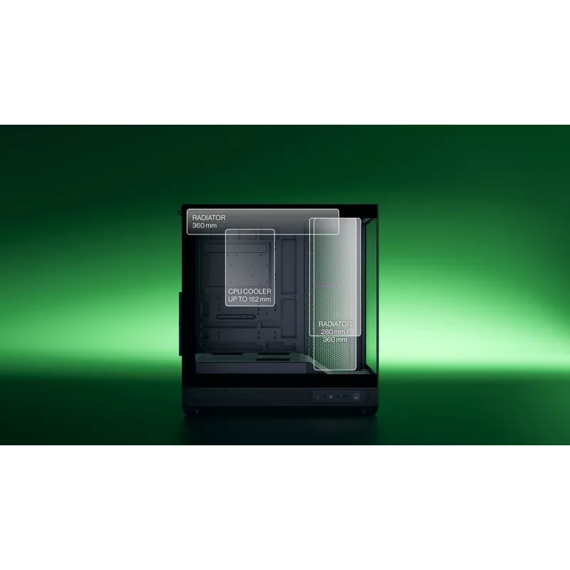 Obudowa PC ENDORFY Fishtank 6000 Flex Mid-Tower - Czarna, podwójne hartowane szkło, USB-C, E-ATX, gotowa na back-connect (bez wentylatorów)