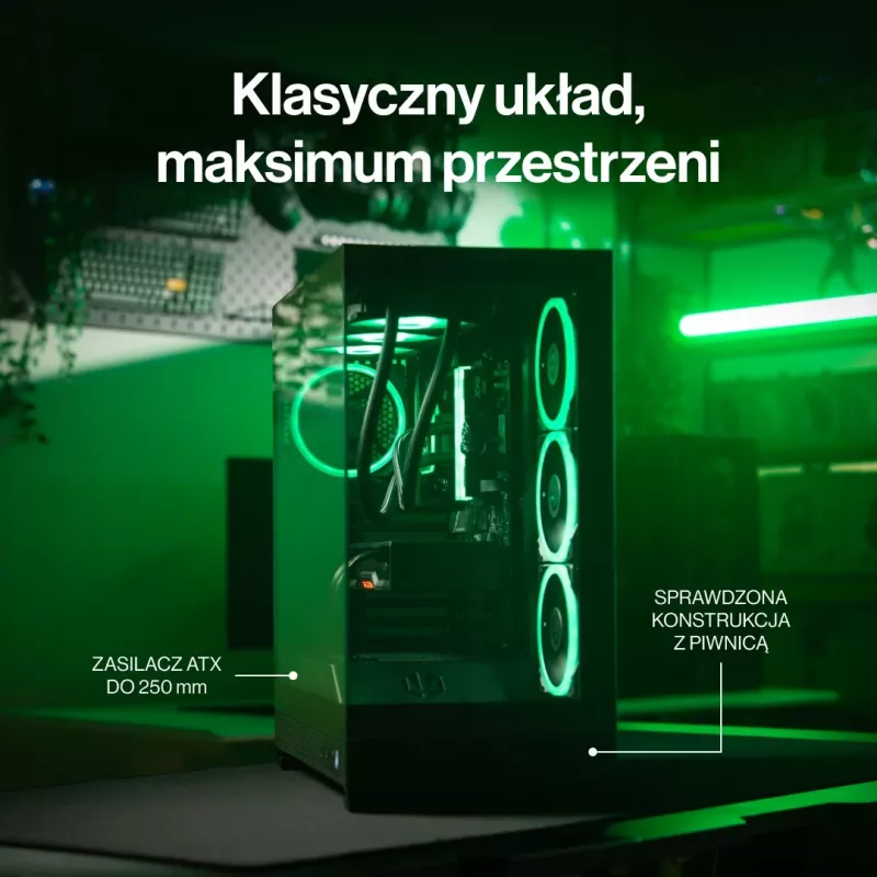 Obudowa PC ENDORFY Fishtank 6000 Flex Mid-Tower - Czarna, podwójne hartowane szkło, USB-C, E-ATX, gotowa na back-connect (bez wentylatorów)
