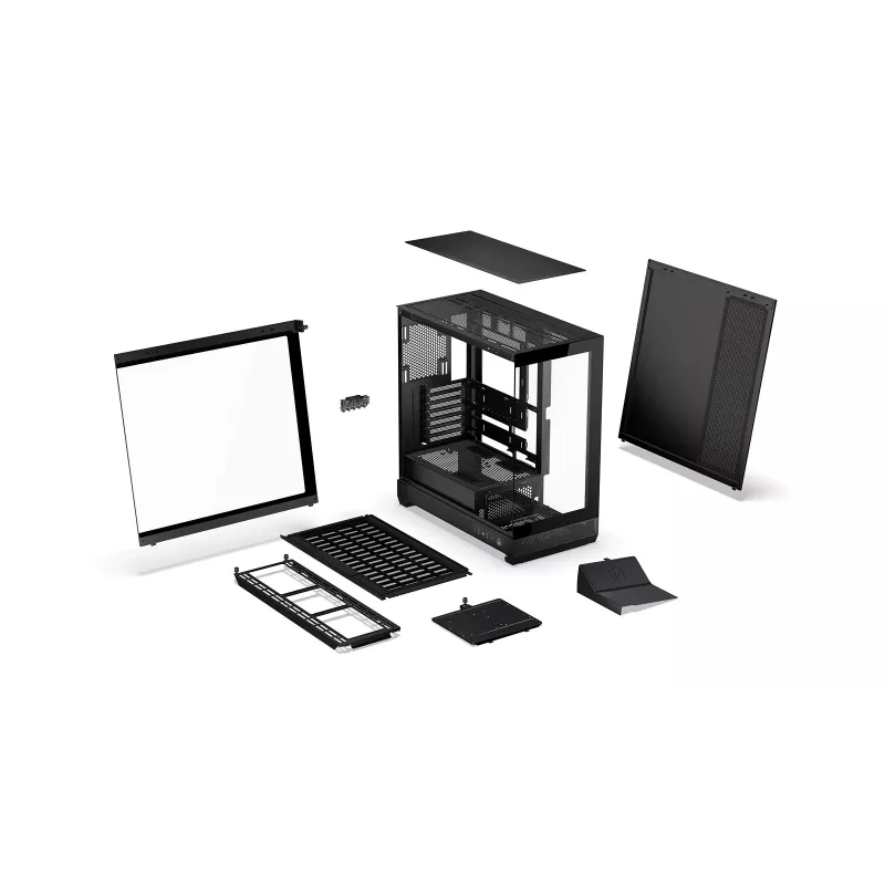 Obudowa PC ENDORFY Fishtank 6000 Flex Mid-Tower - Czarna, podwójne hartowane szkło, USB-C, E-ATX, gotowa na back-connect (bez wentylatorów)