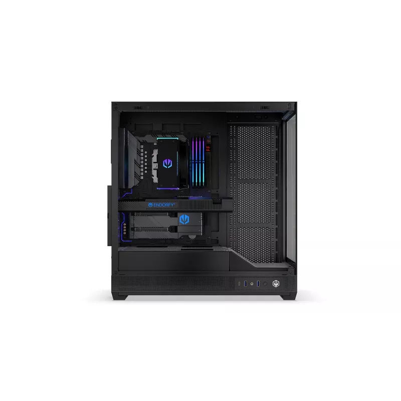 Obudowa PC ENDORFY Fishtank 6000 Flex Mid-Tower - Czarna, podwójne hartowane szkło, USB-C, E-ATX, gotowa na back-connect (bez wentylatorów)