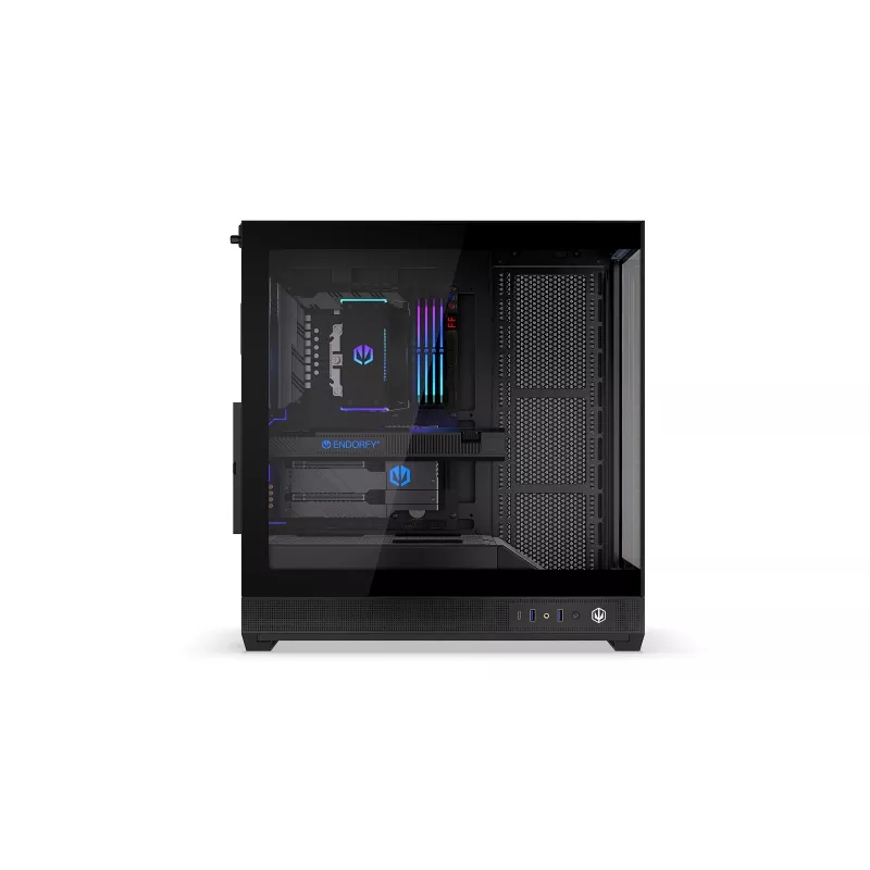 Obudowa PC ENDORFY Fishtank 6000 Flex Mid-Tower - Czarna, podwójne hartowane szkło, USB-C, E-ATX, gotowa na back-connect (bez wentylatorów)