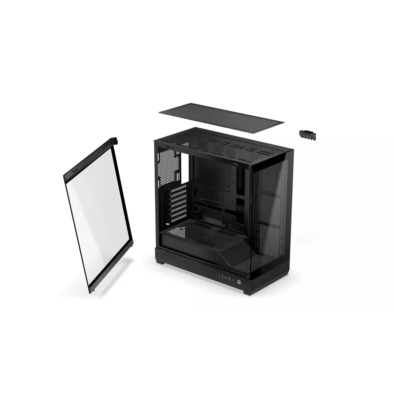 Obudowa PC ENDORFY Fishtank 6000 Flex Mid-Tower - Czarna, podwójne hartowane szkło, USB-C, E-ATX, gotowa na back-connect (bez wentylatorów)