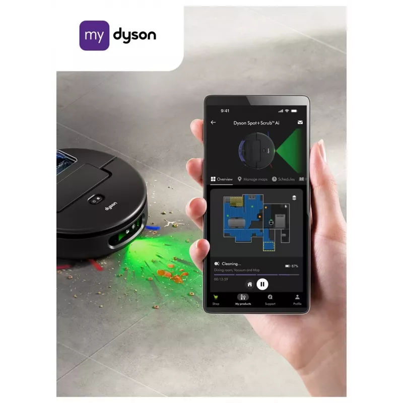 Dyson Spot+Scrub Ai Odkurzacz Robot Mopujący na Mokro i Sucho 586183-01 Czarny