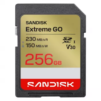 Karta pamięci SanDisk Extreme GO SD UHS-I 256GB, odczyt 230MB/s / zapis 150MB/s, V30 U3 4K UHD