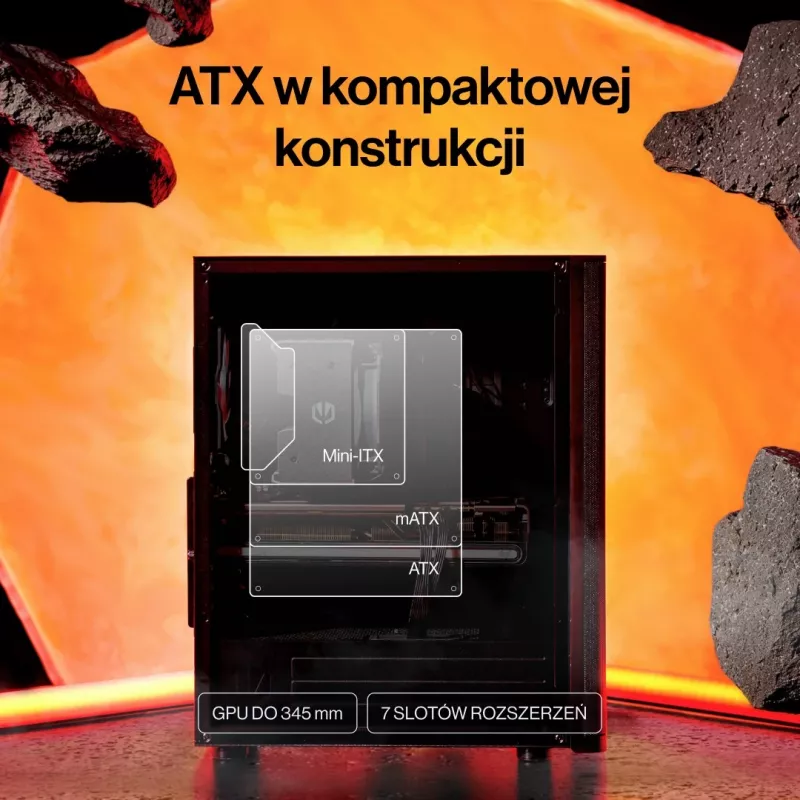 ENDORFY Ventum 400 Air ATX PC Case - Czarny, Szkło hartowane, 4x Stratus 120 PWM, USB-C