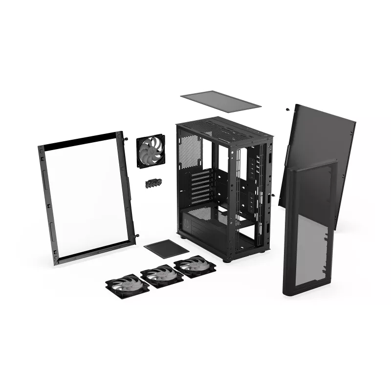 ENDORFY Ventum 400 ARGB ATX PC Case - Czarny, Szkło hartowane, 4x Stratus 120 PWM ARGB Wentylatory, Kontroler ARGB i PWM, USB-C