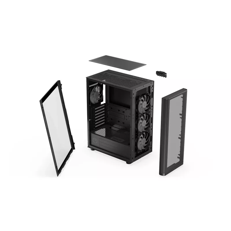 ENDORFY Ventum 400 ARGB ATX PC Case - Czarny, Szkło hartowane, 4x Stratus 120 PWM ARGB Wentylatory, Kontroler ARGB i PWM, USB-C