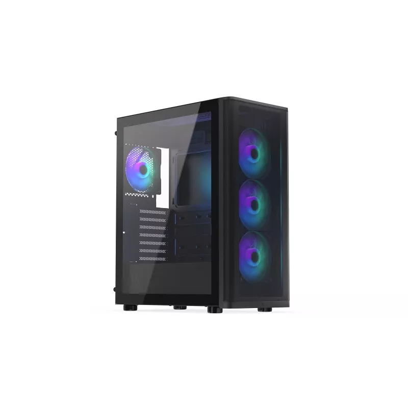 ENDORFY Ventum 400 ARGB ATX PC Case - Czarny, Szkło hartowane, 4x Stratus 120 PWM ARGB Wentylatory, Kontroler ARGB i PWM, USB-C