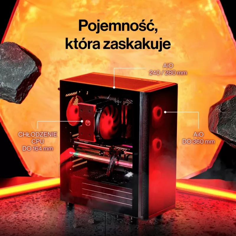 ENDORFY Ventum 400 ARGB ATX PC Case - Czarny, Szkło hartowane, 4x Stratus 120 PWM ARGB Wentylatory, Kontroler ARGB i PWM, USB-C