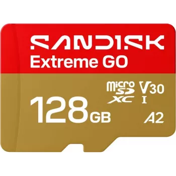 SanDisk Extreme Go microSDXC 128 GB, UHS-I U3 V30 A2, odczyt 240 MB/s, zapis 120 MB/s, SDSQXGN-128G-GN6MN