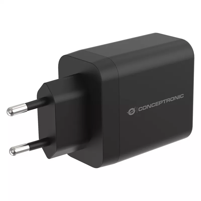 Conceptronic ALTHEA20B45 45W GaN USB-C PD & USB-A QC 3.0 Dual-Port Wall Charger Black