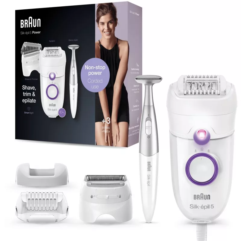 Braun Silk-épil 5 5-825 Power Epilator, Biały/Różowy, 28 pęset, MicroGrip, zasilanie sieciowe
