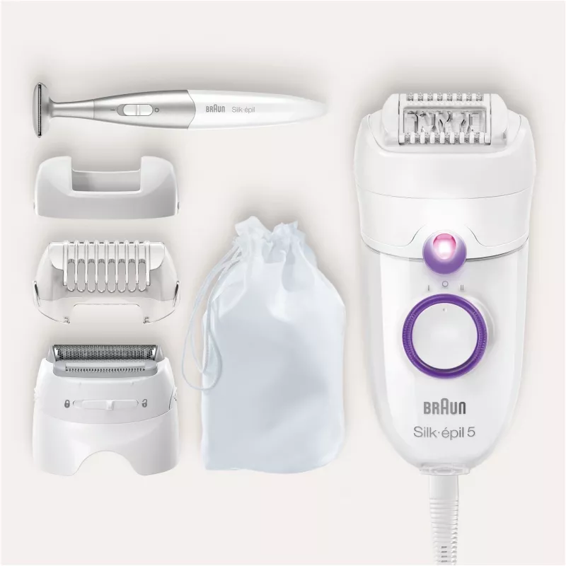 Braun Silk-épil 5 5-825 Power Epilator, Biały/Różowy, 28 pęset, MicroGrip, zasilanie sieciowe