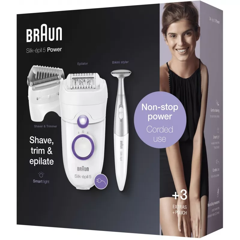 Braun Silk-épil 5 5-825 Power Epilator, Biały/Różowy, 28 pęset, MicroGrip, zasilanie sieciowe
