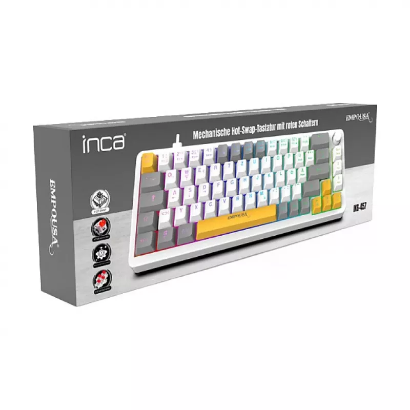 Klawiatura gamingowa INCA RGB Red Switch USB Mechaniczna 2.00m Biała (IKG-457)