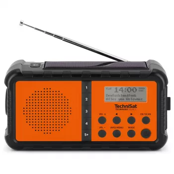 TechniSat TechniRadio Solar 2 DAB+/FM Radio Przenośne z Panelem Słonecznym i Korbką, Czarno-Pomarańczowy