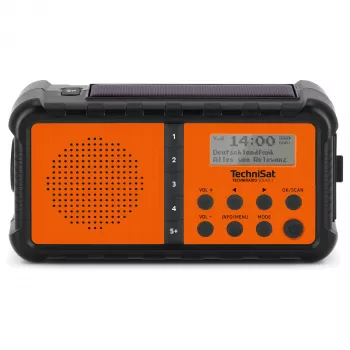 TechniSat TechniRadio Solar 2 DAB+/FM Radio Przenośne z Panelem Słonecznym i Korbką, Czarno-Pomarańczowy