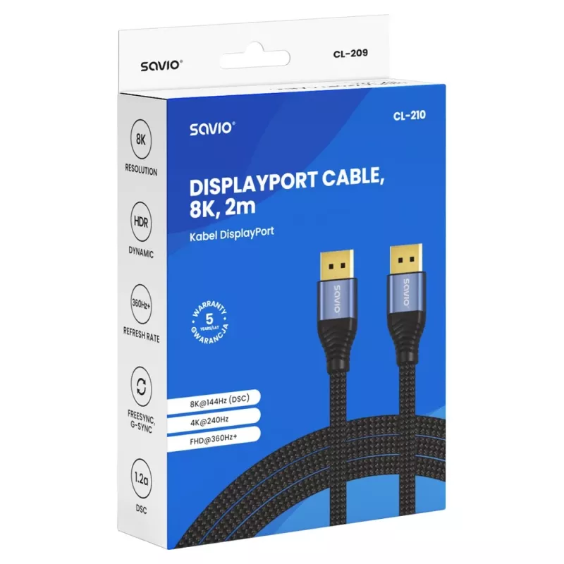 SAVIO CL-210 DisplayPort 2.1 Kabel 2m Czarny