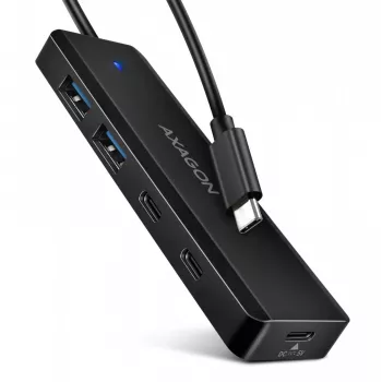 AXAGON HUE-C2C hub podróżny USB-C 5 Gbps, 2x USB-A + 2x USB-C, USB-C Power IN, kabel 19 cm