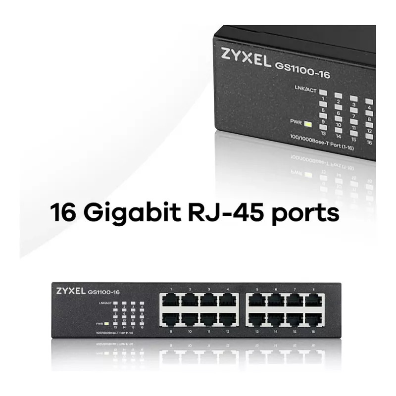ZyXEL GS1100-16E 16-Port Gigabit Niezarządzalny Przełącznik Metalowy
