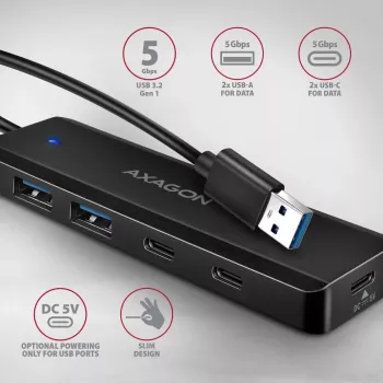 i-tec Axagon HUE-C2A USB-C Hub 4-Port 5 Gbps 2x USB-A + 2x USB-C z Power Delivery