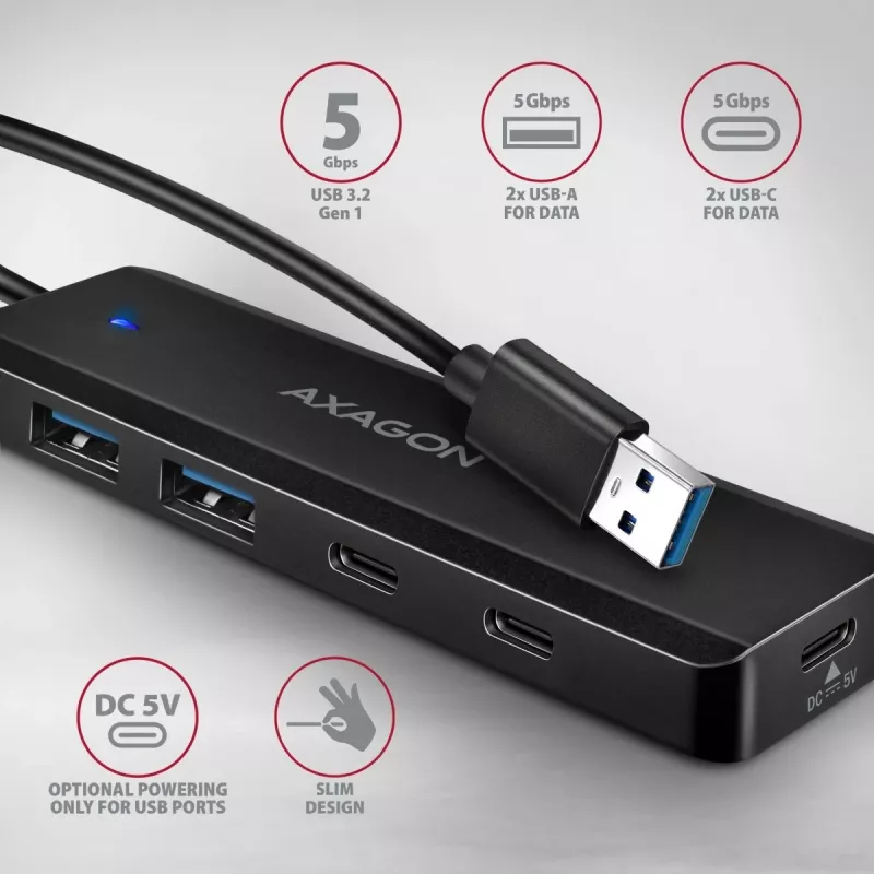 i-tec Axagon HUE-C2A USB-C Hub 4-Port 5 Gbps 2x USB-A + 2x USB-C z Power Delivery