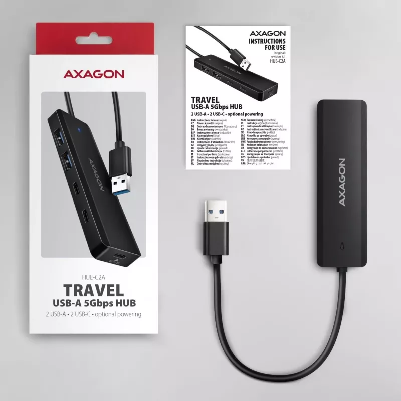 i-tec Axagon HUE-C2A USB-C Hub 4-Port 5 Gbps 2x USB-A + 2x USB-C z Power Delivery