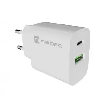 NATEC Ribera Ładowarka ścienna 1x USB-A + 1x USB-C 20W Biała