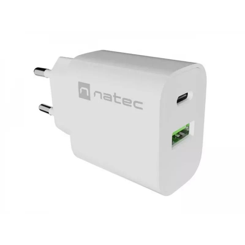 NATEC Ribera Ładowarka ścienna 1x USB-A + 1x USB-C 20W Biała