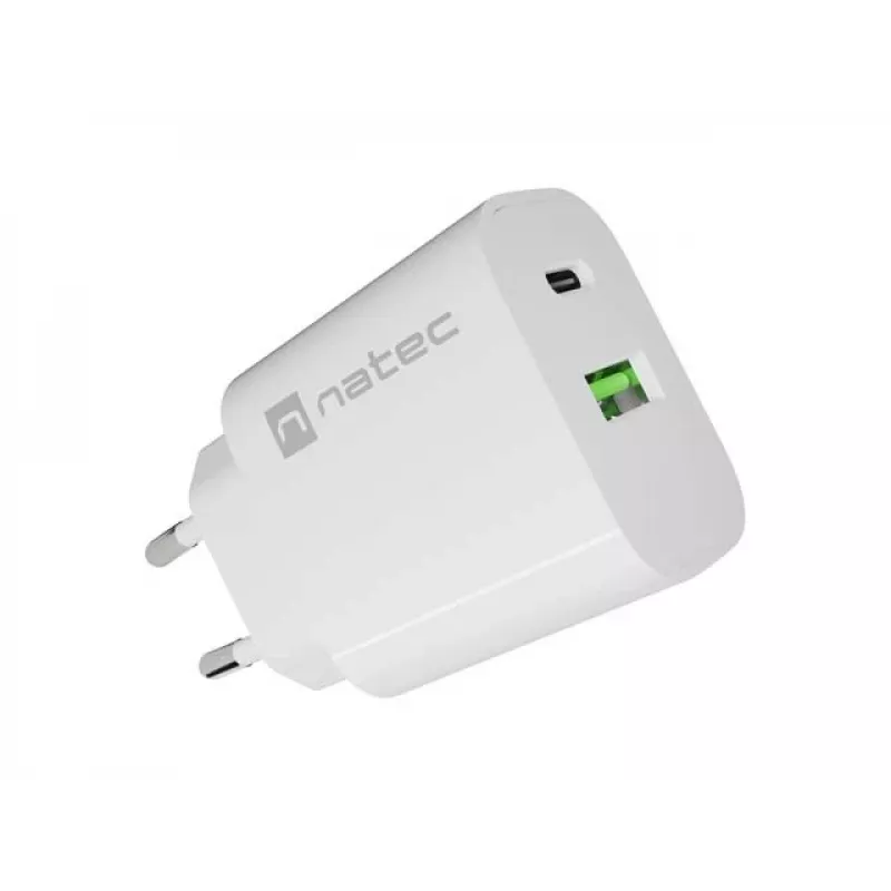 NATEC Ribera Ładowarka ścienna 1x USB-A + 1x USB-C 20W Biała