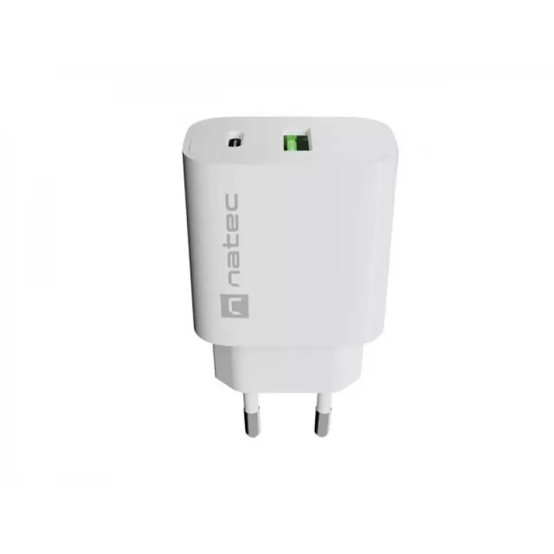 NATEC Ribera Ładowarka ścienna 1x USB-A + 1x USB-C 20W Biała