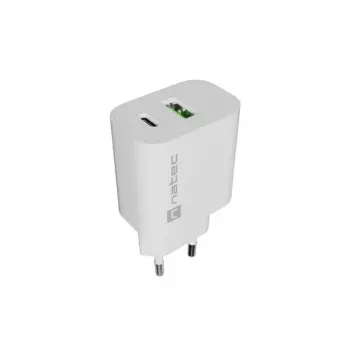 NATEC Ribera Ładowarka ścienna 1x USB-A + 1x USB-C 20W Biała