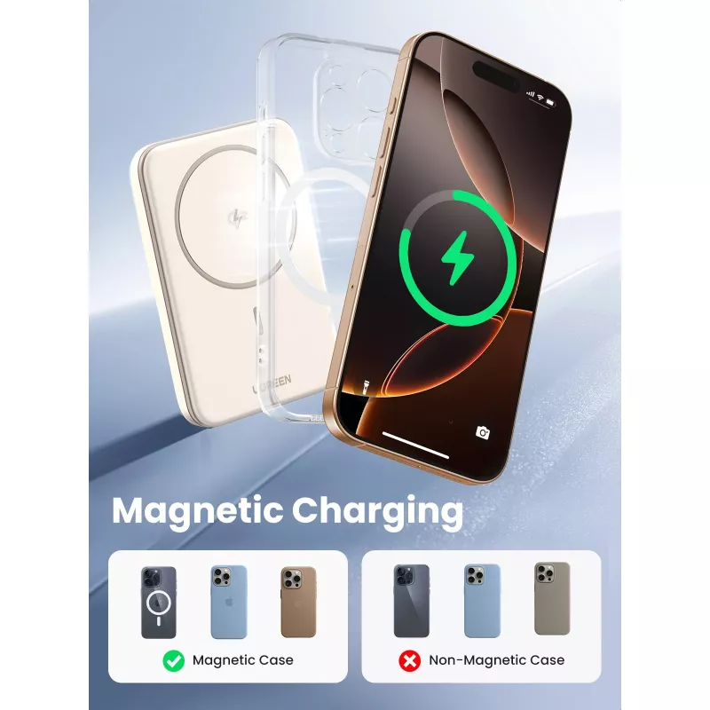 UGREEN 5000mAh Mini Powerbank Wireless 15W z MagSafe Biały