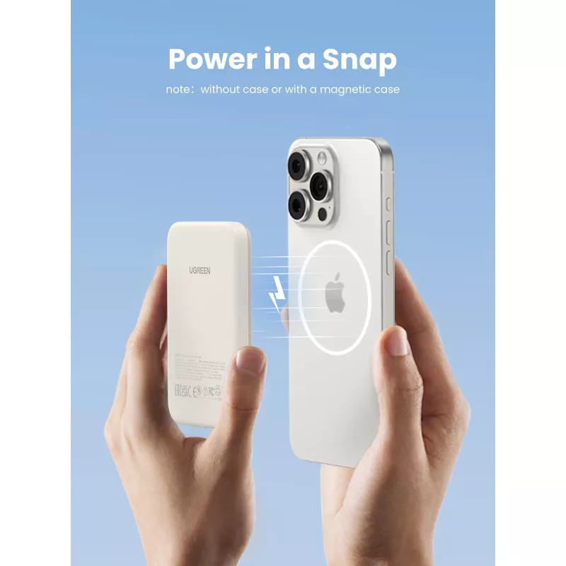 UGREEN 5000mAh Mini Powerbank Wireless 15W z MagSafe Biały