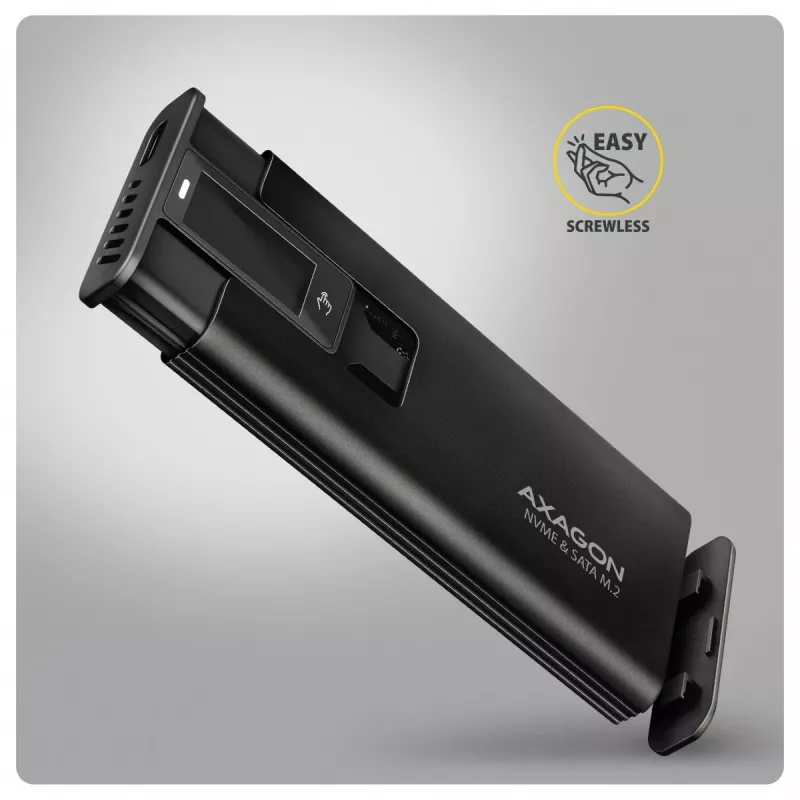 AXAGON EEM2-SD2B Obudowa zewnętrzna 10Gbps M.2 NVMe/SATA SSD z wyświetlaczem LED, USB-C, Czarny