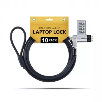 StarTech.com UDUOKA10-LAPTOP-LOCK 10-Pack 3-in-1 Laptop Lock - Keyed Alike/Combination Security Cable Lock - Anti-Theft - Black & Silver - 2 m - TAA Compliant