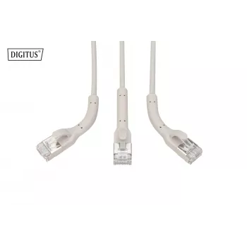 DIGITUS CAT 6A F-FTP Angled Patch Cable, Copper, 1 m, Grey, 10 Pieces