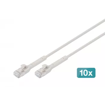DIGITUS CAT 6A F-FTP Angled Patch Cable, Copper, 1 m, Grey, 10 Pieces