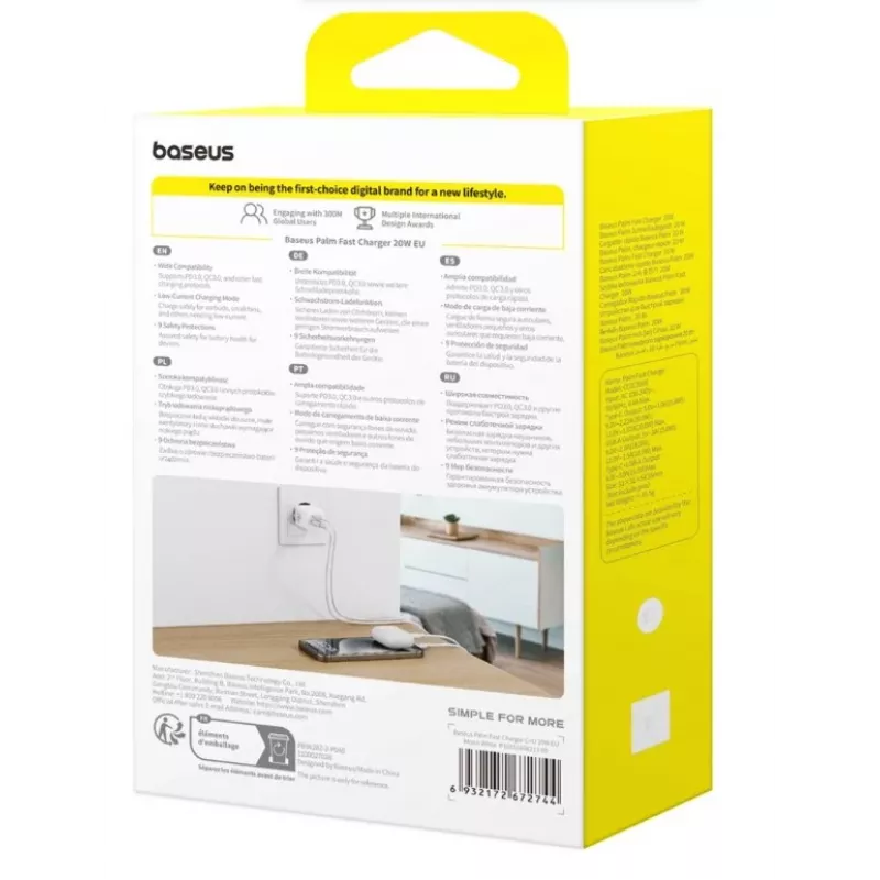 Ładowarka Baseus Palm 65W GaN5 USB-C Biała