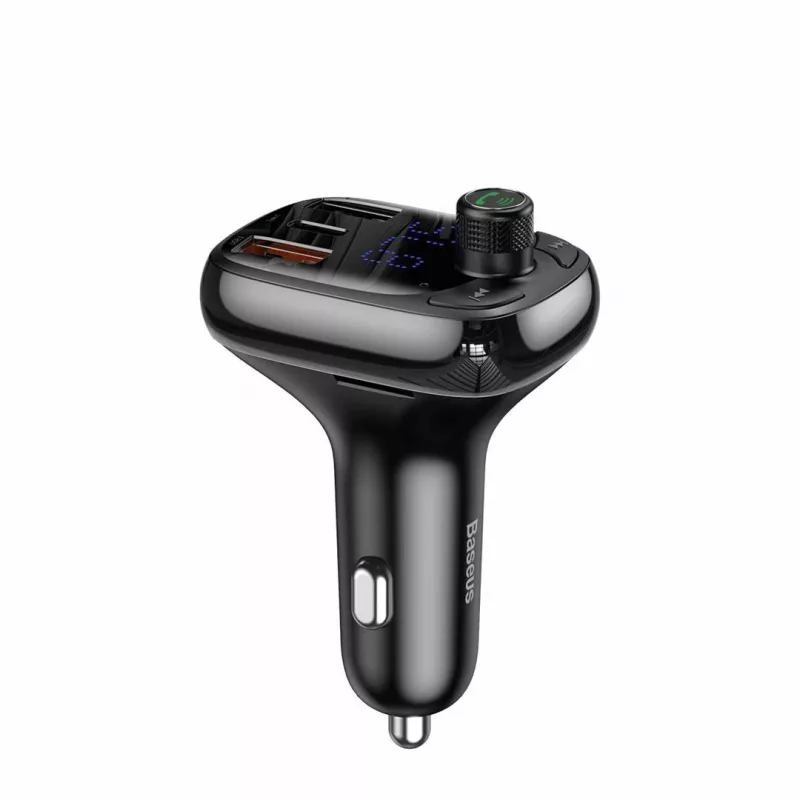 Baseus S-13 Bluetooth FM Transmitter Car Charger with QC 3.0/4.0 PD, Hands-Free Calling, LED Display, Black